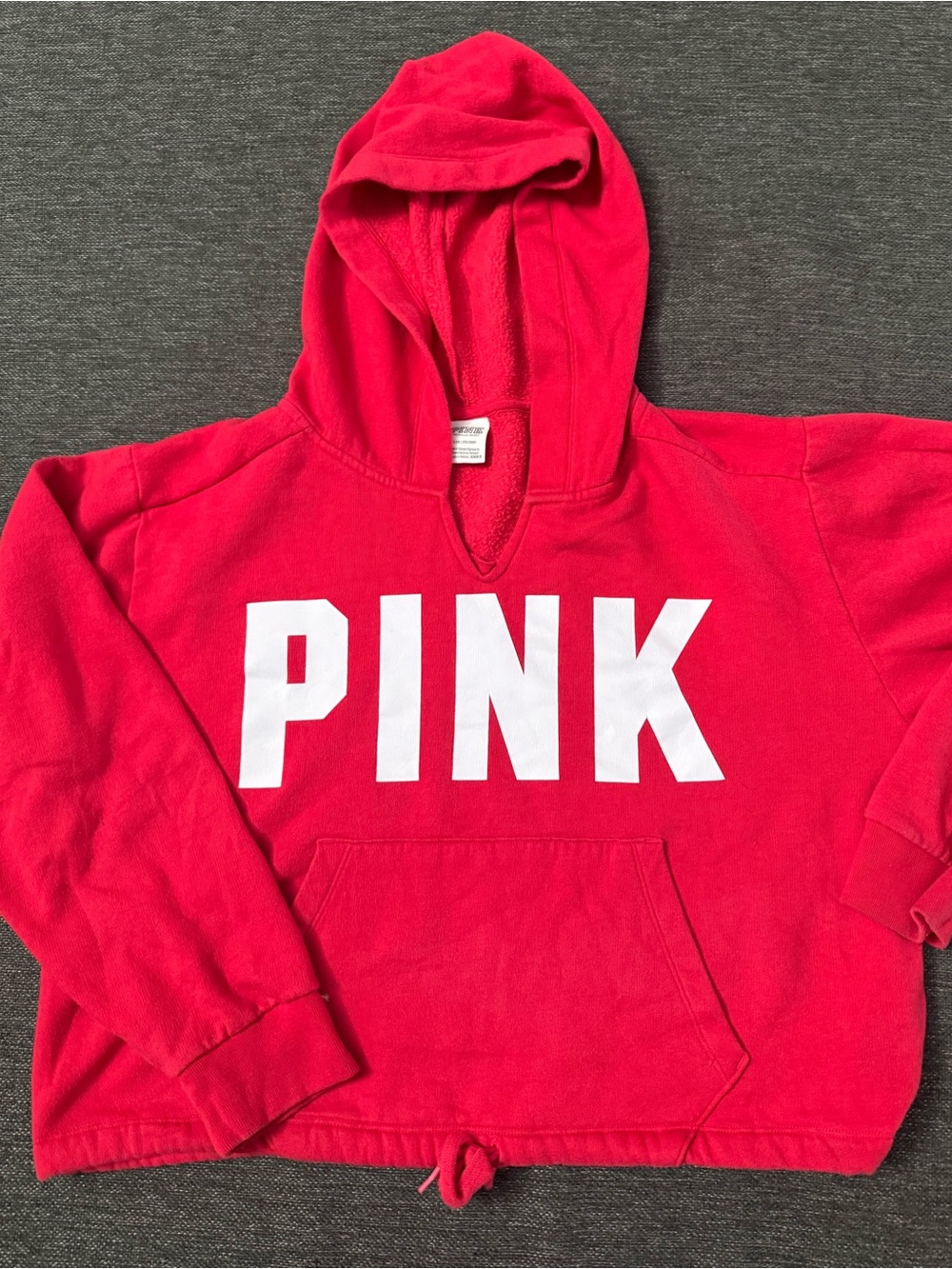 PINK Victoria's Secret red size Large Hooded Sweatshirt White bold Logo crop fit